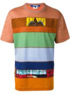 Junya Watanabe Comme Des Garçons Man Striped Patchwork T-shirt, Men's, Size: M, Orange, Linen/flax/cotton/polyester