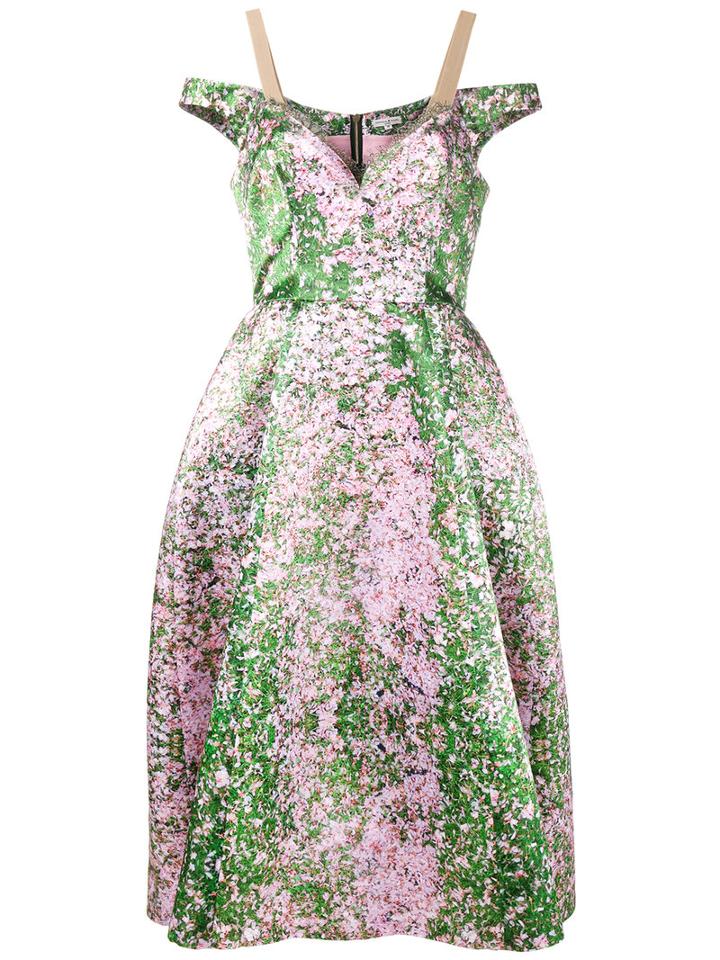 Natasha Zinko - Floral Print Lace Off-shoulder Dress - Women - Cotton/nylon/polyamide/polyester - 38, Green, Cotton/nylon/polyamide/polyester