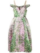 Natasha Zinko - Floral Print Lace Off-shoulder Dress - Women - Cotton/nylon/polyamide/polyester - 38, Green, Cotton/nylon/polyamide/polyester