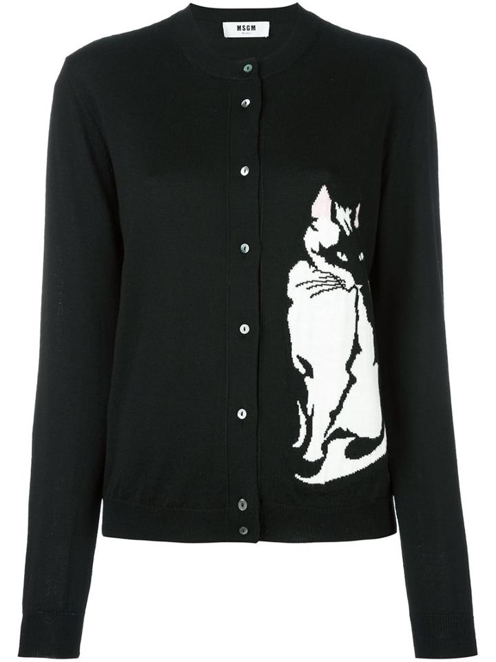 Msgm Intarsia Knitted Cat Cardigan, Women's, Size: Medium, Black, Virgin Wool