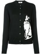 Msgm Intarsia Knitted Cat Cardigan, Women's, Size: Medium, Black, Virgin Wool