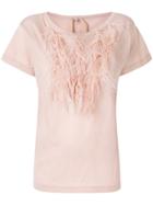 No21 Feather Trim T-shirt - Pink & Purple