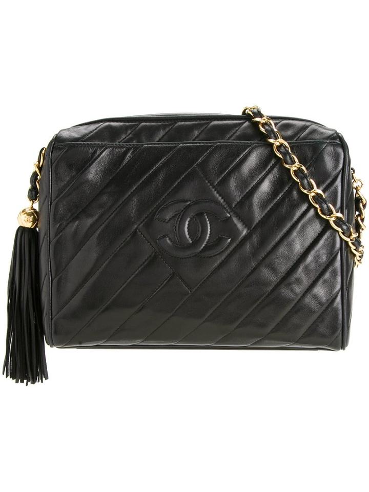 Chanel Vintage Cc Quilted Fringe Shoulder Bag, Women's, Black