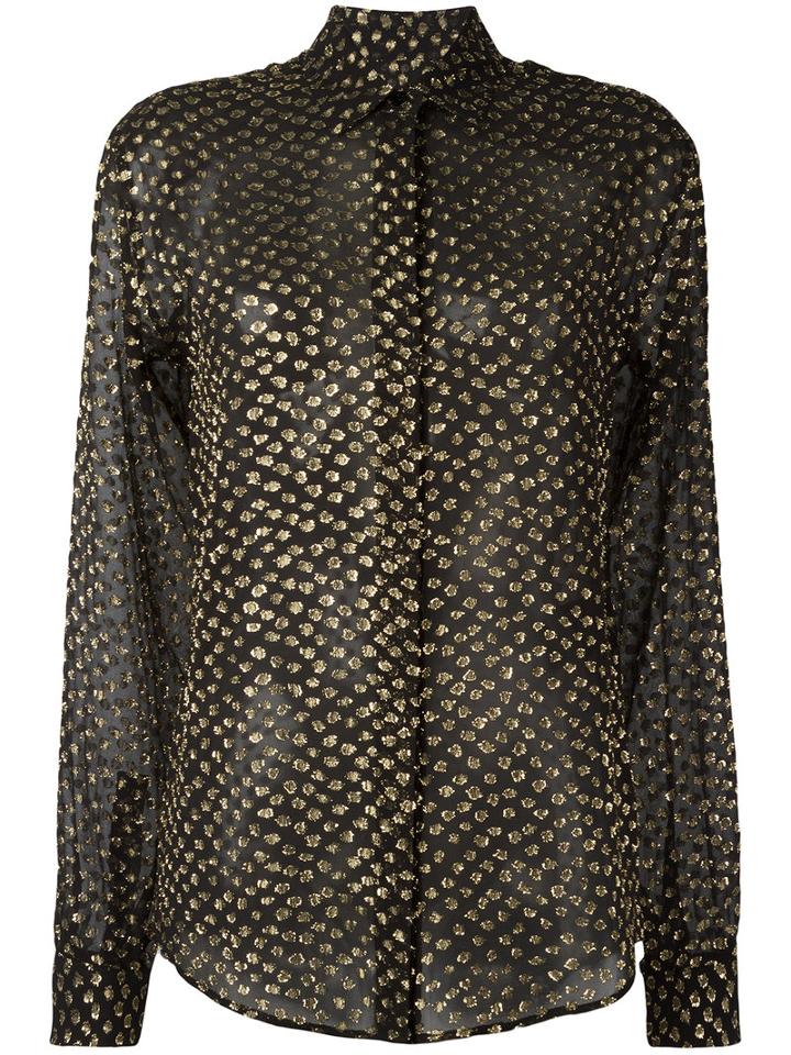 Saint Laurent - Embroidered Shirt - Women - Silk/metallized Polyester - 42, Black, Silk/metallized Polyester