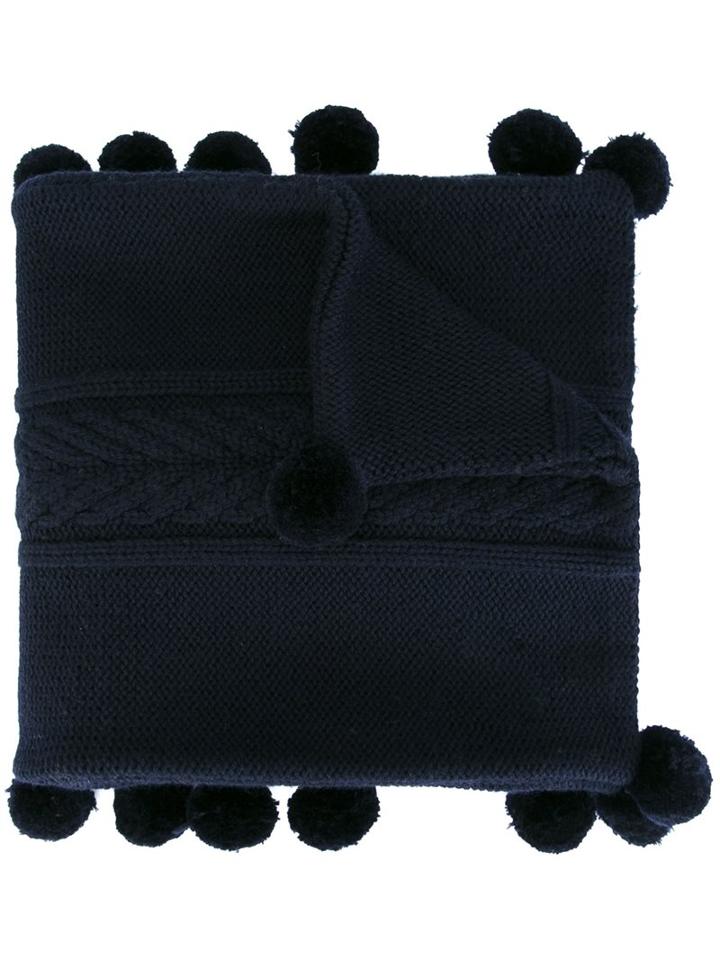 Chinti And Parker Aran Pom Pom Scarf, Women's, Blue, Merino