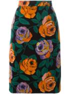 Emanuel Ungaro Vintage Rose Print Skirt, Women's, Size: 44, Black