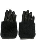Paloma Barceló Fur Detail Gloves, Women's, Size: 7, Black, Leather/wool
