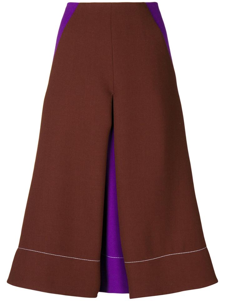 Marni Overstitched Inverted Pleat Midi Skirt - Brown