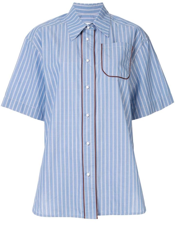Walk Of Shame Contrast Piping Striped Shirt - Blue