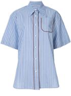 Walk Of Shame Contrast Piping Striped Shirt - Blue