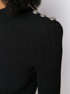 Balmain Square-shoulder Ribbed Dress - Black
