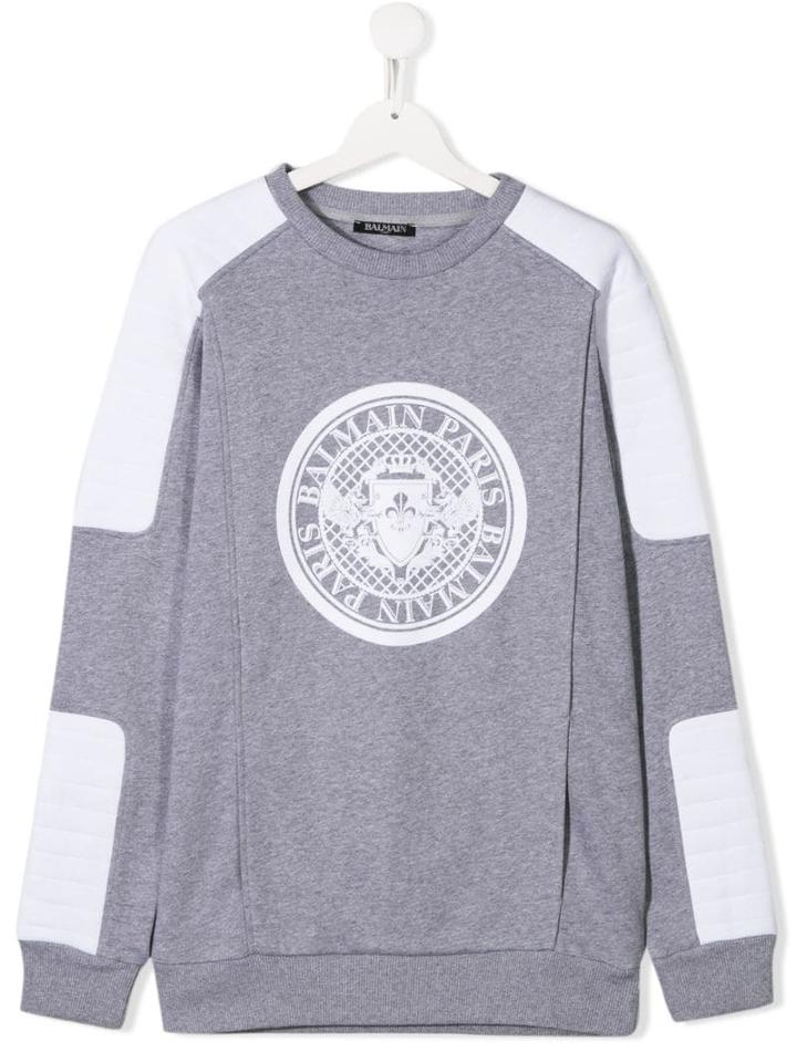 Balmain Kids Panelled Logo-print Sweatshirt - Grey