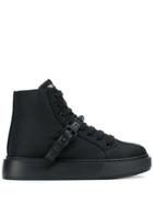 Prada Buckled Strap High-top Sneakers - Black