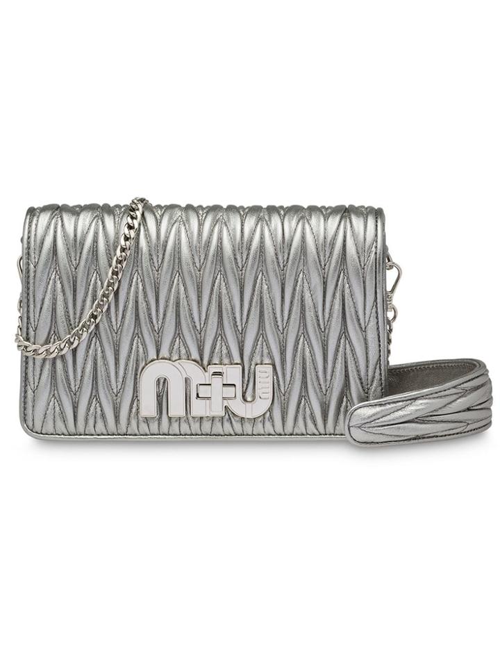 Miu Miu Délice Miu Logo Matelassé Leather Bag - Silver
