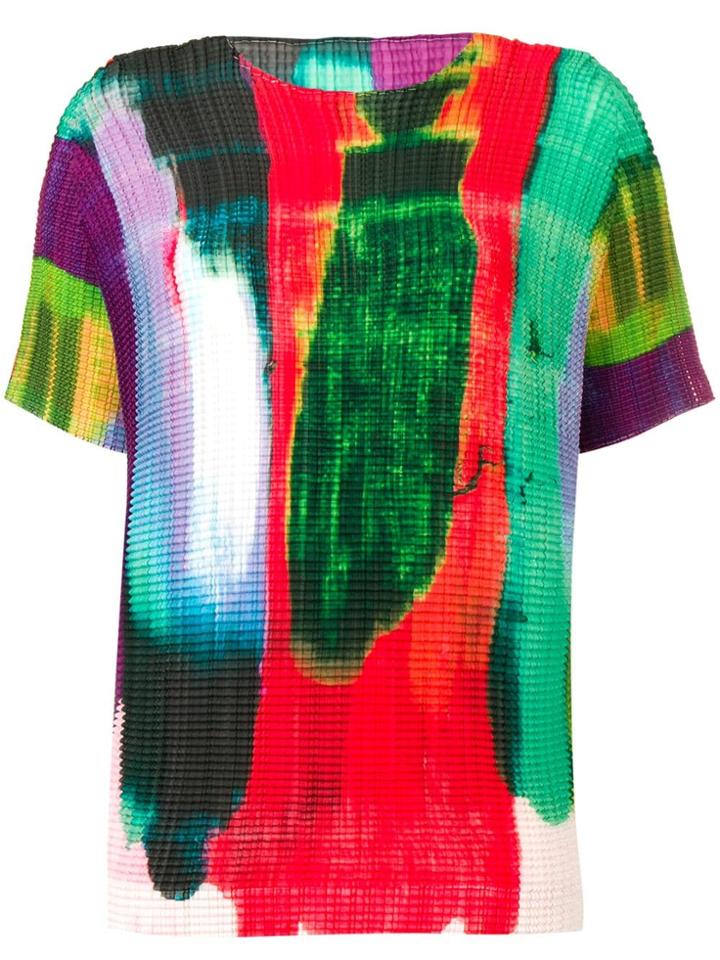 Issey Miyake Printed Pleated T-shirt - Red
