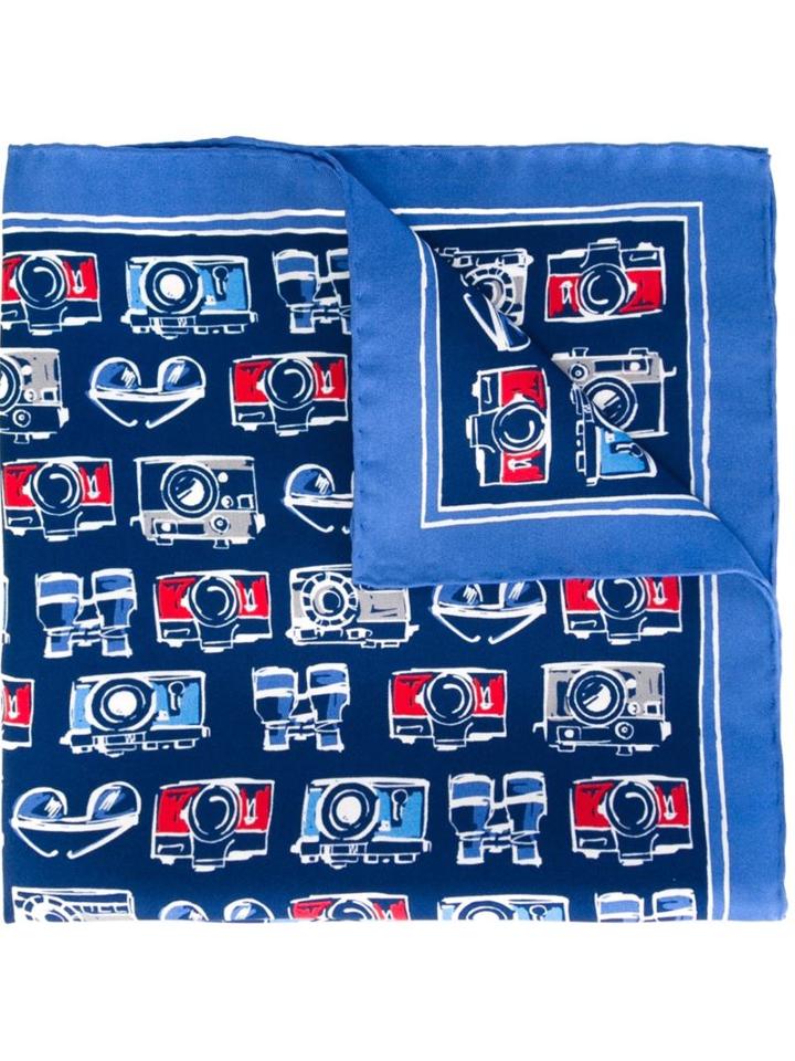 Kiton Camera Print Pocket Square, Men's, Blue, Silk