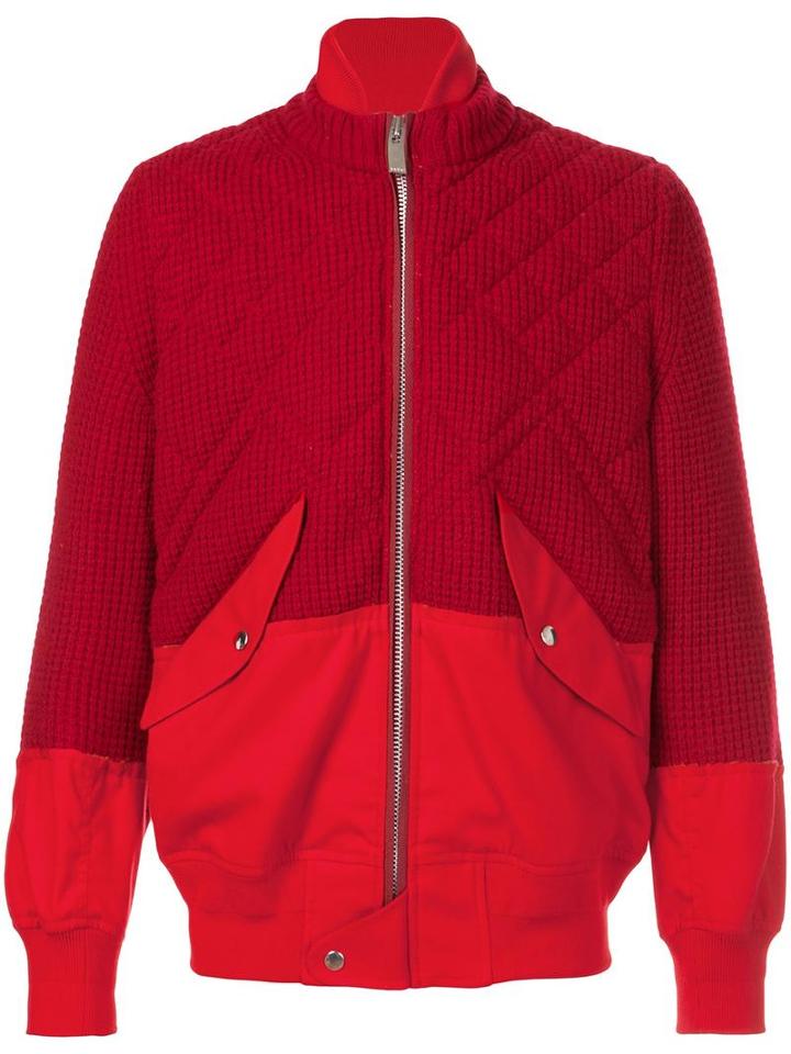 Sacai Frayed Edge Bomber, Men's, Size: 1, Red, Wool