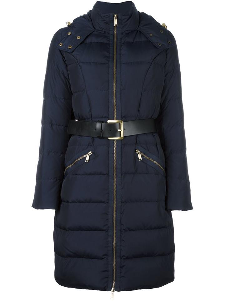 Michael Michael Kors Quilted Belted Coat, Women's, Size: Large, Blue, Feather Down/polyester