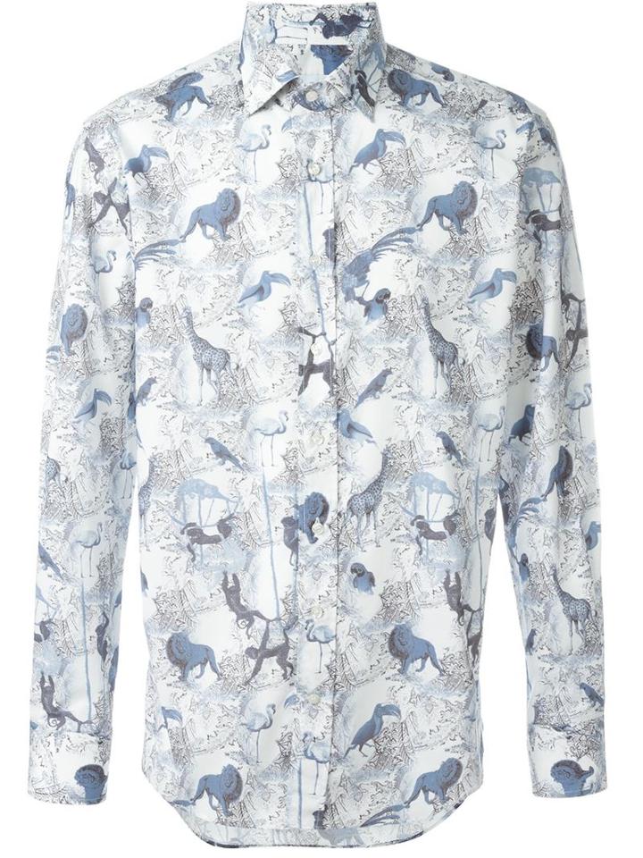 Etro Animal Print Shirt, Men's, Size: 43, Blue, Silk/cotton