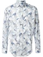 Etro Animal Print Shirt, Men's, Size: 43, Blue, Silk/cotton
