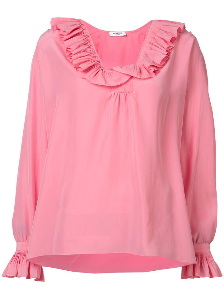Vilshenko - Ruffle Trim Blouse - Women - Silk - 12, Pink/purple, Silk