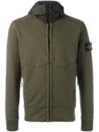 Stone Island Hooded Zip-up Sweatshirt, Men's, Size: Large, Green, Cotton/polyester