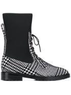 Leandra Medine Houndstooth Lace-up Boots - Black
