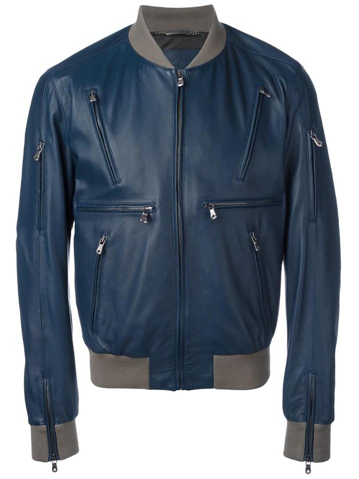 Dolce & Gabbana Leather Bomber Jacket - Blue