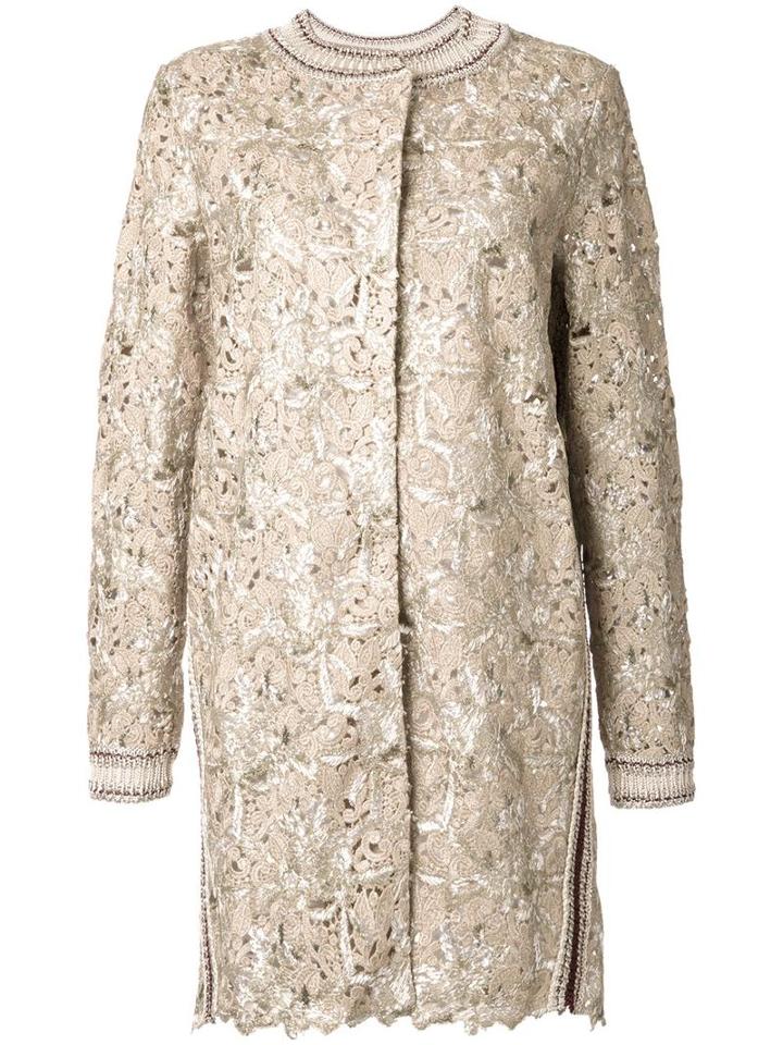 Ermanno Scervino Metallic (grey) Macramé Mid Coat, Women's, Size: 48, Nylon/polyester/acetate/viscose