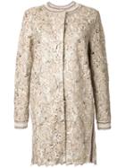 Ermanno Scervino Metallic (grey) Macramé Mid Coat, Women's, Size: 48, Nylon/polyester/acetate/viscose