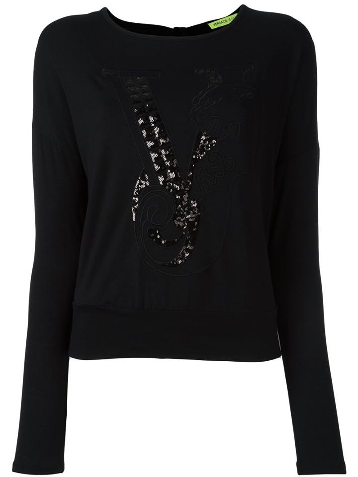 Versace Jeans Embellished Open Back Sweatshirt, Women's, Size: 44, Black, Spandex/elastane/viscose