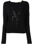 Versace Jeans Embellished Open Back Sweatshirt, Women's, Size: 44, Black, Spandex/elastane/viscose