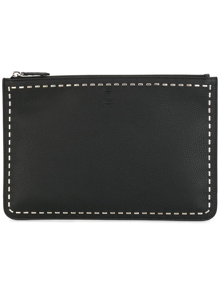 Fendi Studded Trim Clutch, Men's, Black, Calf Leather