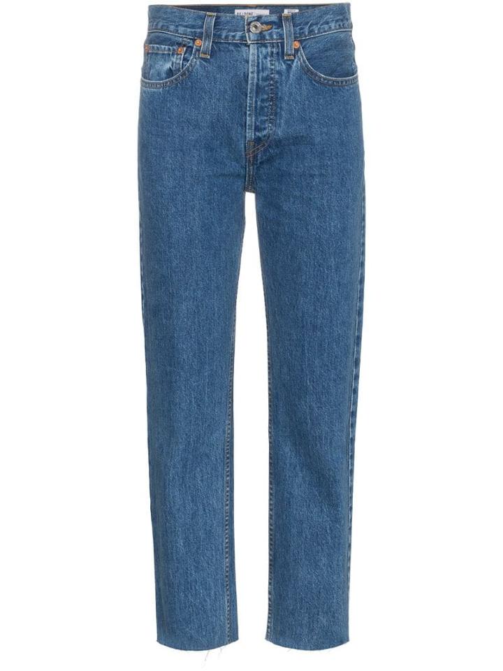 Re/done Stove Pipe 27 High Waisted Straight Leg Cropped Jeans - Blue