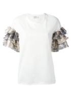 Aviù Ruffle Sleeve T-shirt, Women's, Size: 42, White, Cotton/polyamide/polyester