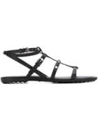 Tod S Studded Strappy Flat Sandals, Women's, Size: 38.5, Black, Calf Leather/leather/metal Other/rubber