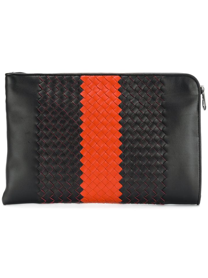 Bottega Veneta Striped Intrecciato Document Case - Black