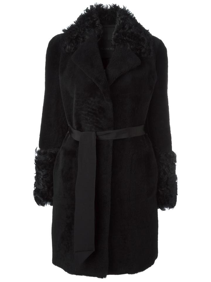 Blancha Belted Mid Coat, Women's, Size: 42, Black, Lamb Skin/sheep Skin/shearling/merino