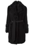 Blancha Belted Mid Coat, Women's, Size: 42, Black, Lamb Skin/sheep Skin/shearling/merino