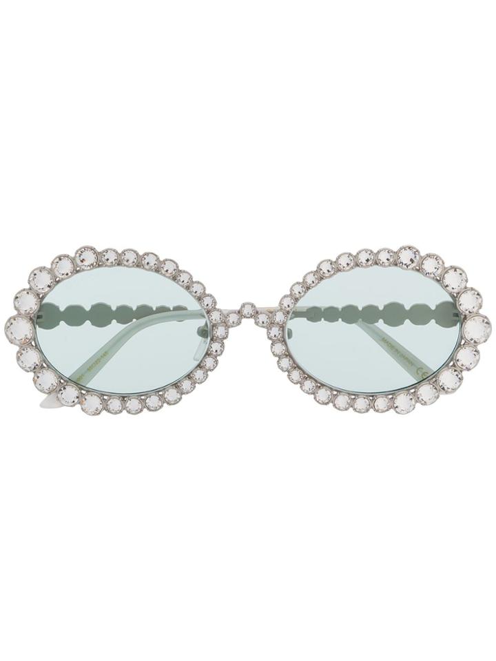 Gucci Eyewear Crystal Oval Sunglasses - Silver