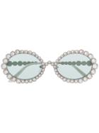 Gucci Eyewear Crystal Oval Sunglasses - Silver