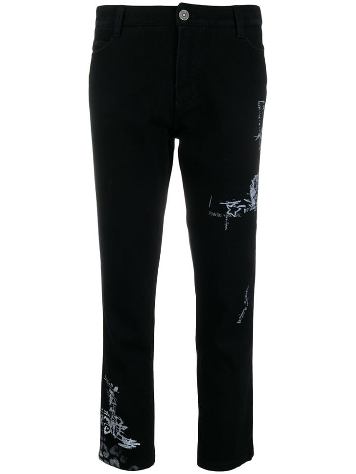 Ermanno Scervino Printed Straight Leg Trousers - Black