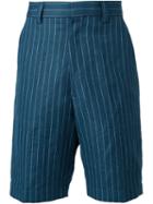 Umit Benan Pinstriped Bermuda Shorts, Men's, Size: 50, Blue, Cotton/linen/flax
