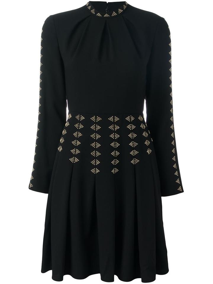 Valentino Studded A-line Dress, Women's, Size: 38, Black, Silk/polyamide/spandex/elastane/virgin Wool