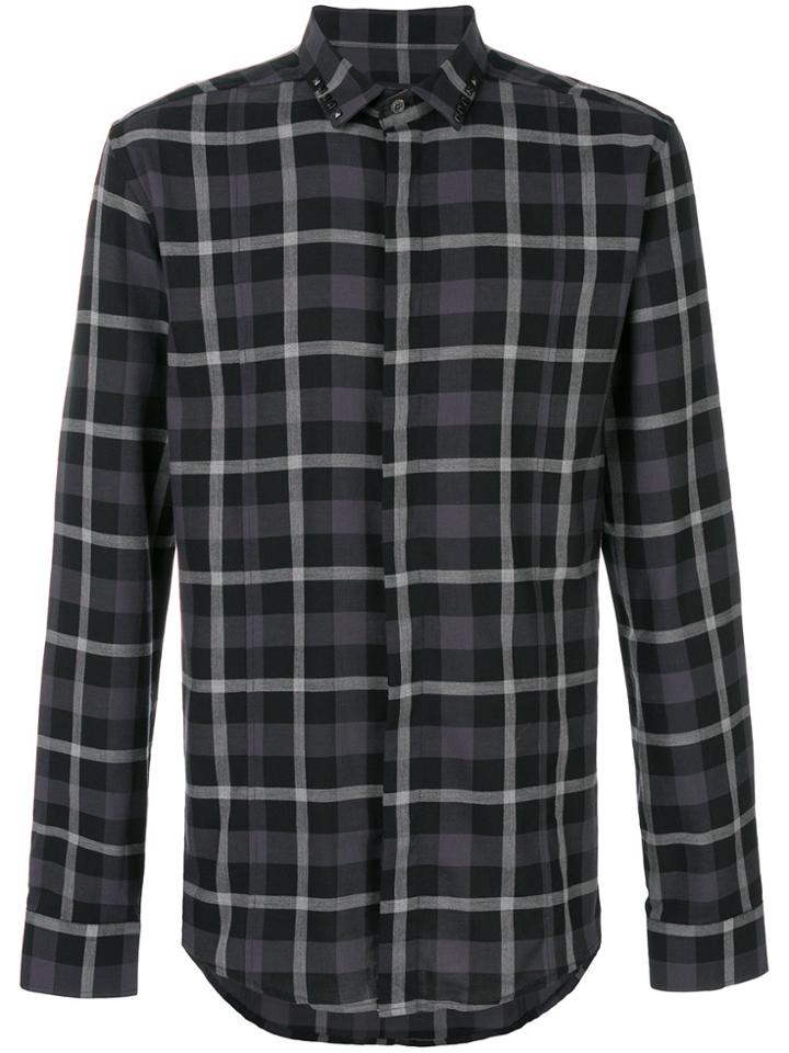 Les Hommes Studded Collar Check Shirt - Black