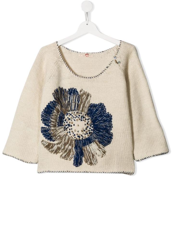Pero Kids Floral-embroidered Jumper - Neutrals