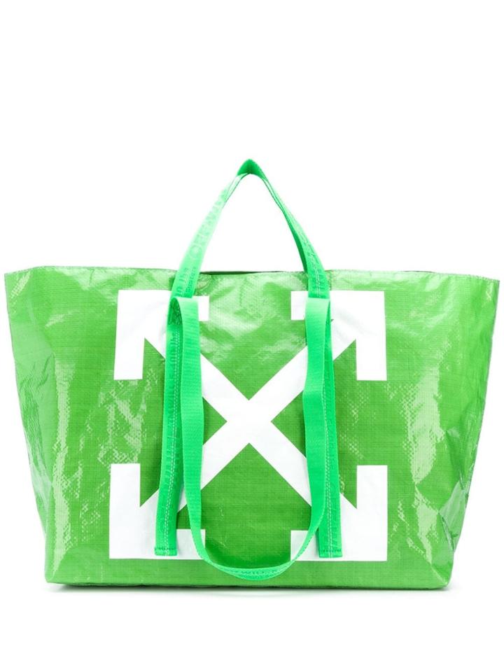Off-white Arrows Print Oversized Tote - Green