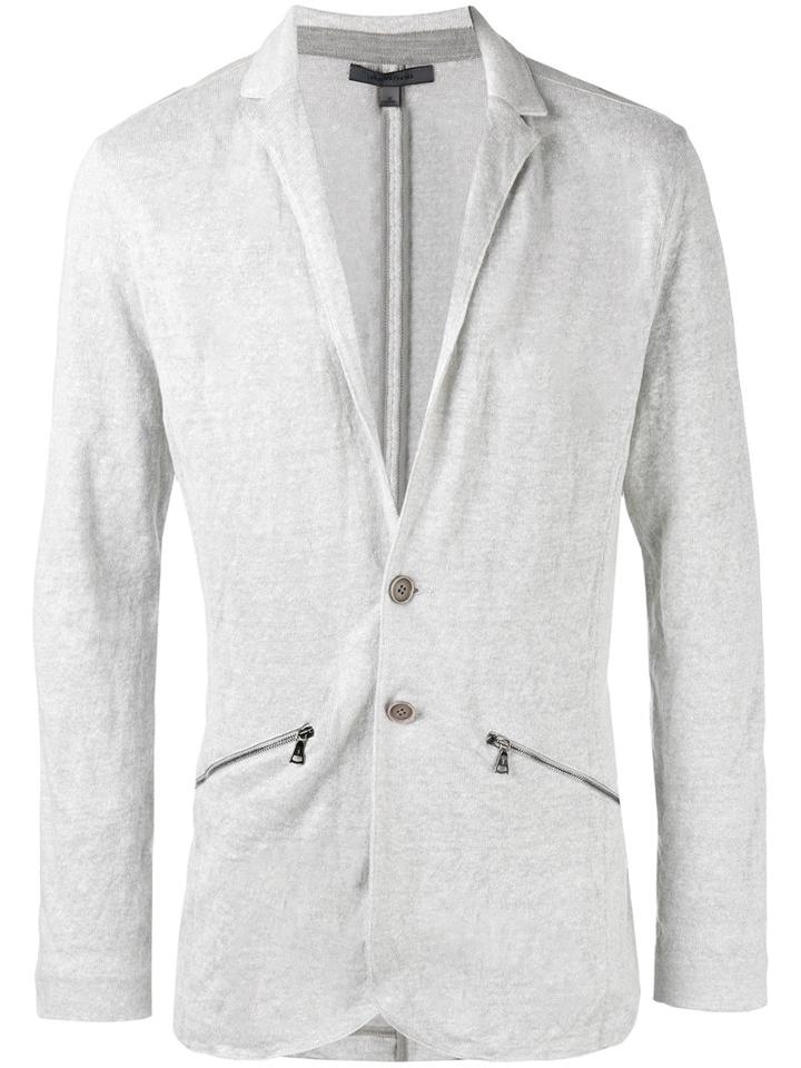 John Varvatos Zip Detail Knitted Blazer, Men's, Size: Small, Grey, Linen/flax/cotton/metallic Fibre