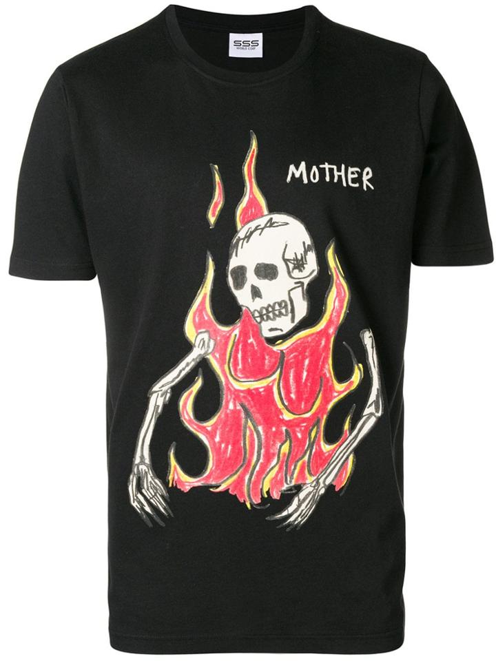 Sss World Corp Flaming Skeleton T-shirt - Black