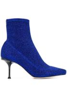 Sergio Rossi Pointed High Heel Sock Boots - Blue